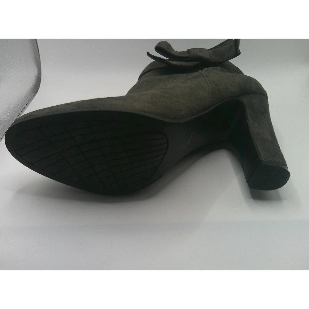Monessa Women's Ankle Boots Charcoal Gray Faux Suede Bow Block Heel Booties 8.5M